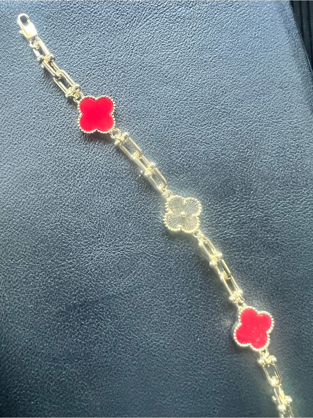 Gold-Tone Bracelet with Red Clover Accents